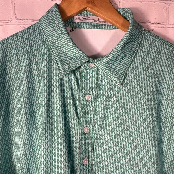 Criquet Polo Shirt Mens Large Green Large Bottle Openers AOP Golf Stretch Perfor - Picture 2 of 8
